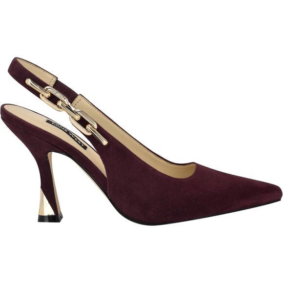 Nine West Womens Burgundy Suede Closed Pointed Toe Sling Back Veroni Pump - Picture 5 of 5